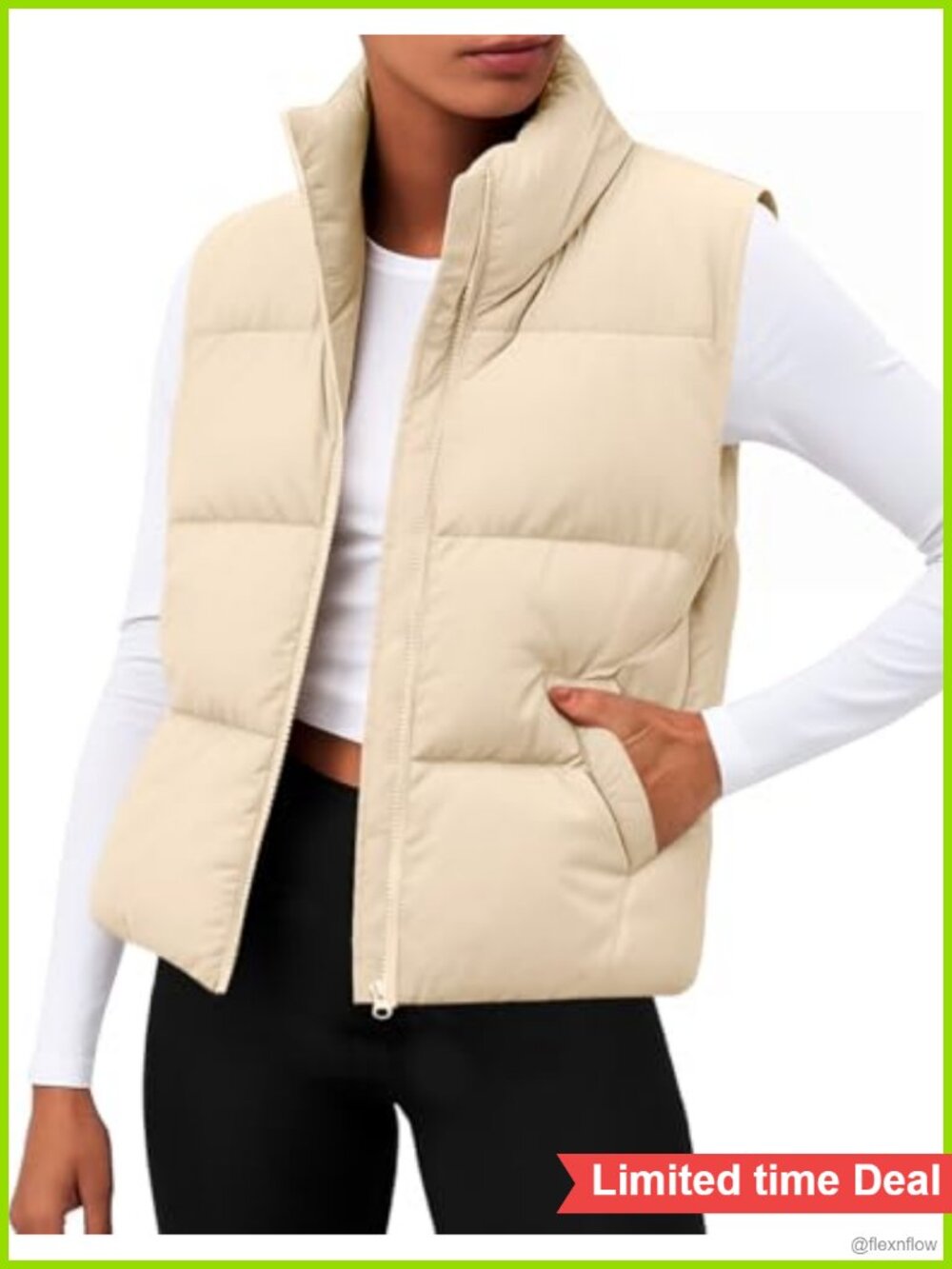 Women's Quilted Cropped Puffer Vest Sleeveless Zip Up